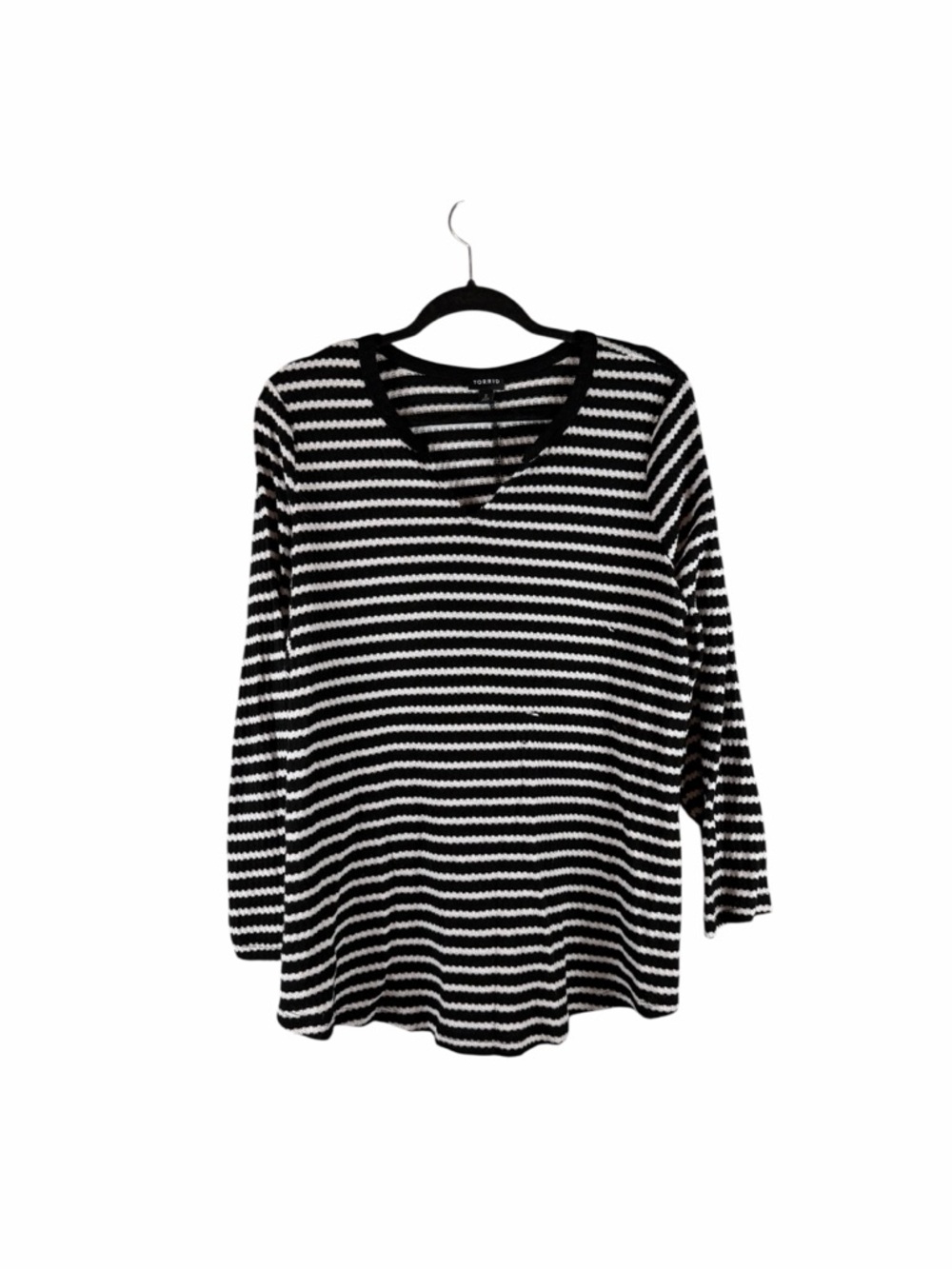 Torrid Black White Striped Textured V Neck Long Sleeve Top Size 2